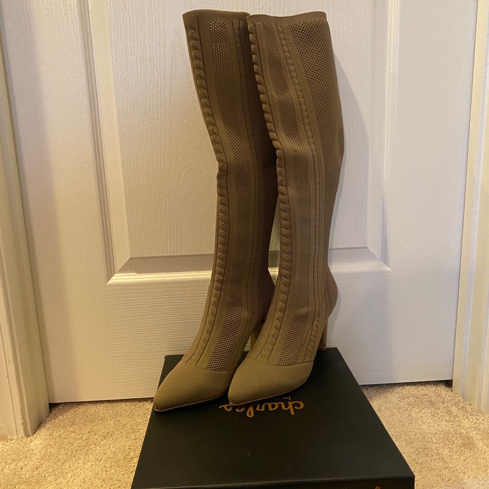Taupe fabric boots